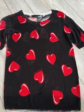 Love Moschino Black Knit Top with Red Heart Motif
